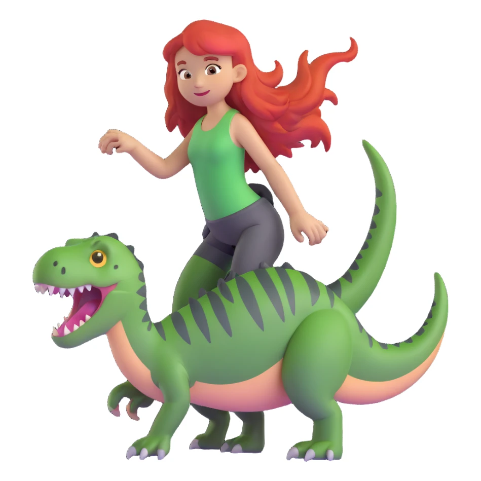 red-haired girl with a dinosaur tail and paws sticker