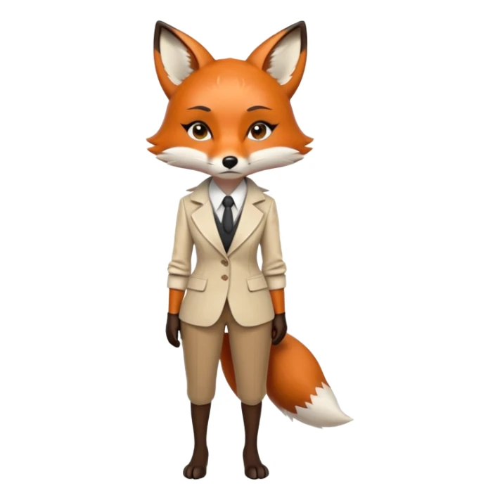 serious anthropomorphised female fox in stylish outfit, no sunglasses, very sad and crying, looking to the left, full-body view sticker