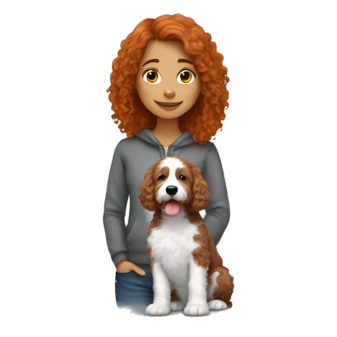 redhead girl with grey bernedoodle sticker