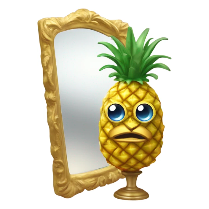 3D elegant pineapple🍍  with big shiny eyes 👀 pineapple holds mirror with its reflection 🪞🍍 sticker