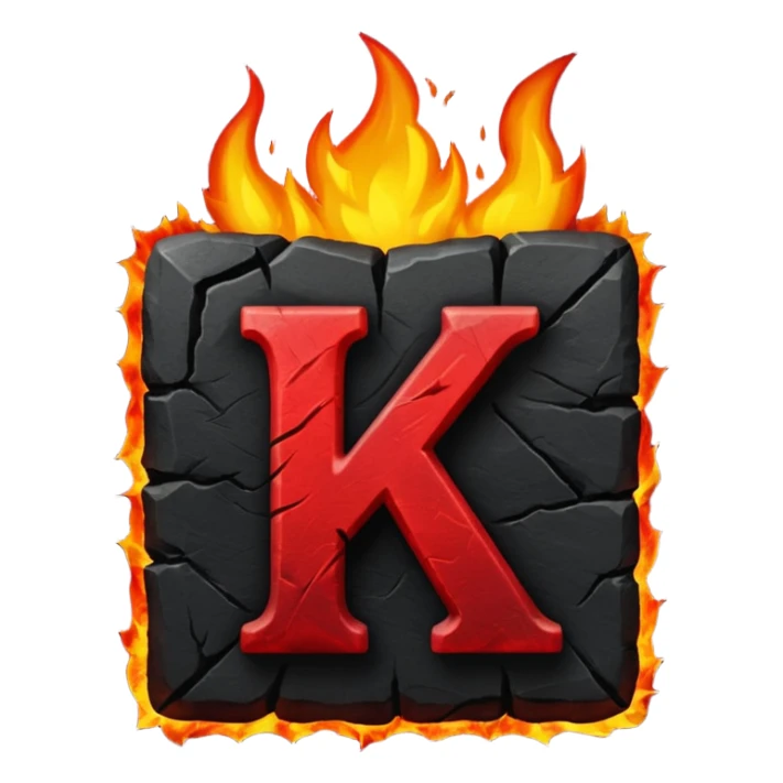 burning coal square with letter K chiseled on it sticker