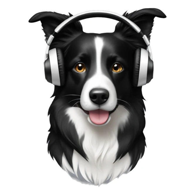 black and white border collie wearing headphones sticker