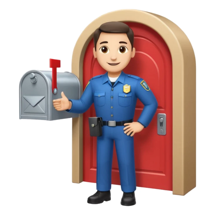 friendly AI email bouncer agent standing at a digital doorway with a mailbox and a security badge blocking spam emails emoji sticker