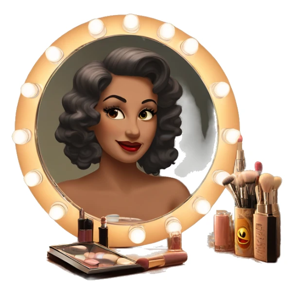 Old fashioned wood vanity with vintage makeup with moviestar mirror with old lights around the mirror  sticker