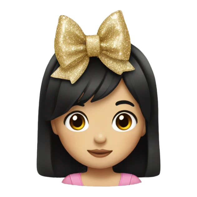 little girl with black hair and a glitter bow sticker