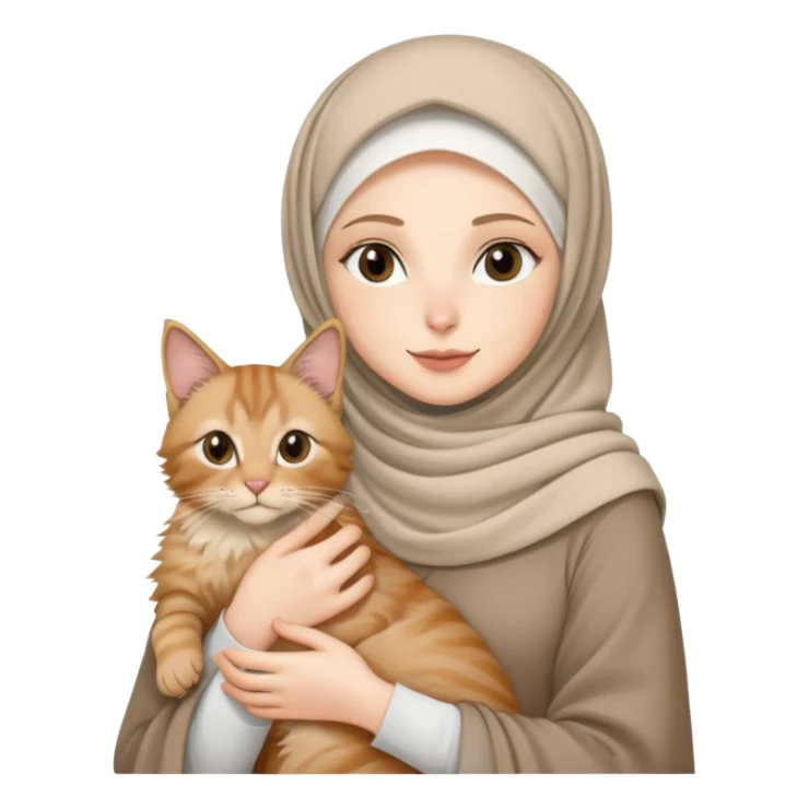 White girl wearing hijab holding nude mainecoon cat sticker