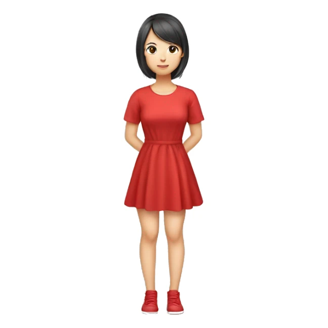 Red Cute dress, asian girl full body sticker