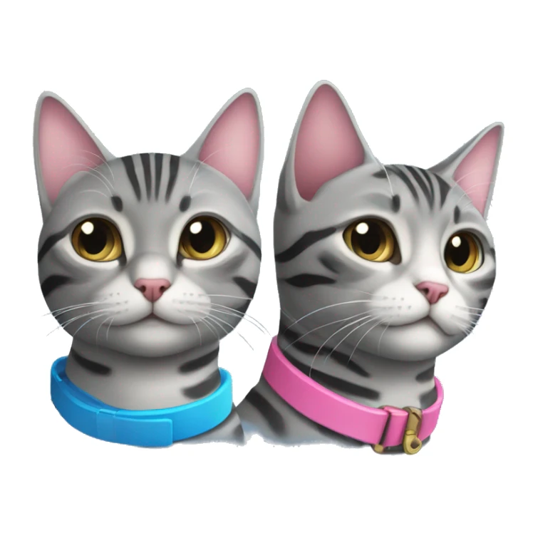 Grey tabby cat with blue collar and black tabby cat with pink collar  sticker