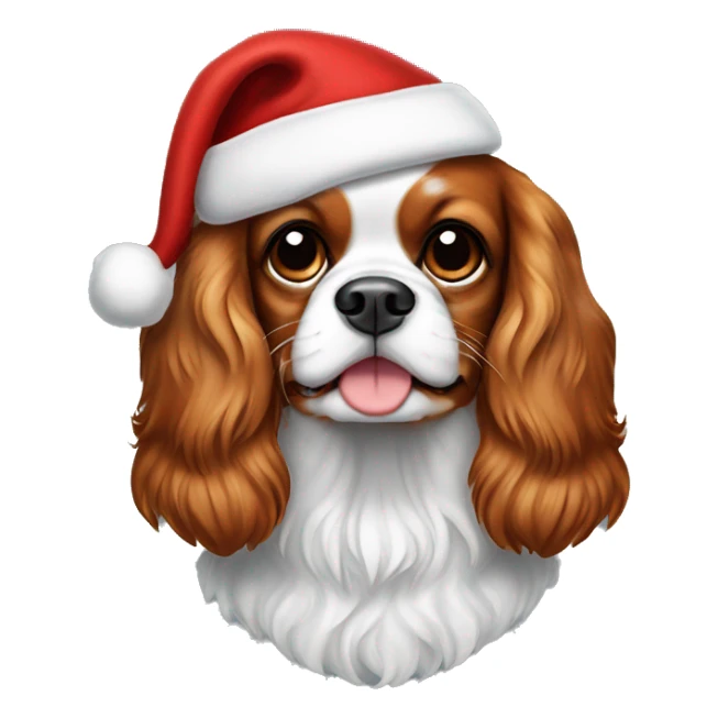 Blenheim Cavalier King Charles Spaniel dog with a Santa hat sticker