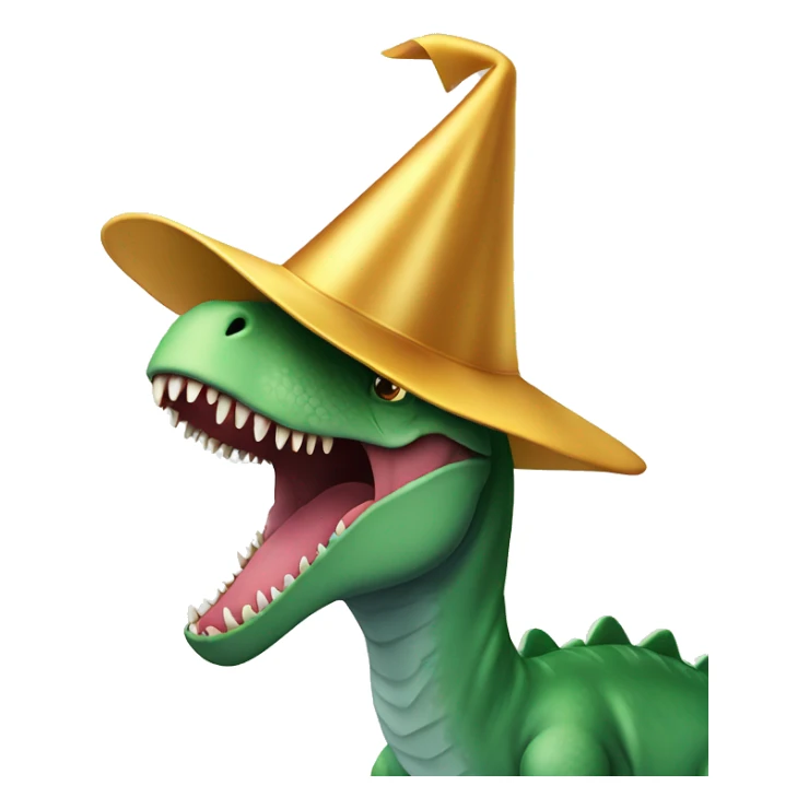 A dinosaur in a New Year’s hat is holding an iPhone sticker