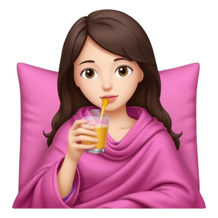 Brunette girl in pink blanket drinking celisus  sticker
