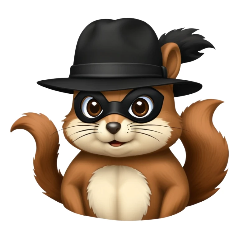 A squirrel wearing a black mask and black hat like Zorro sticker