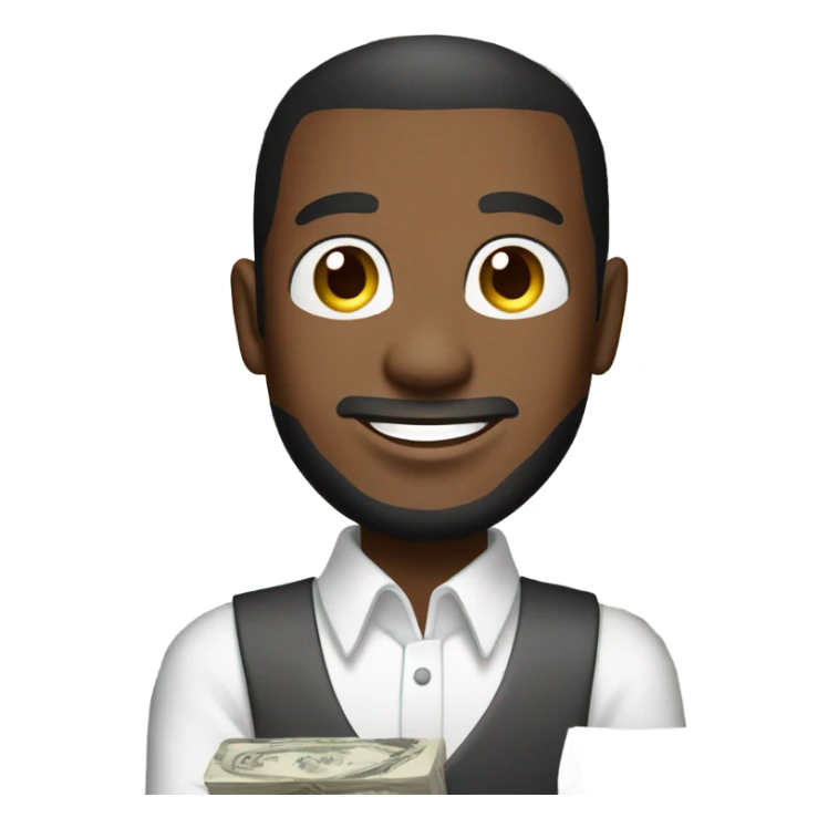 Guy with brown skin in white long sleeve wins money sticker