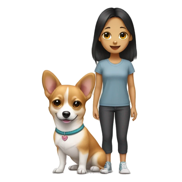 Korean girl with medium corgi-chihuahua mix  sticker