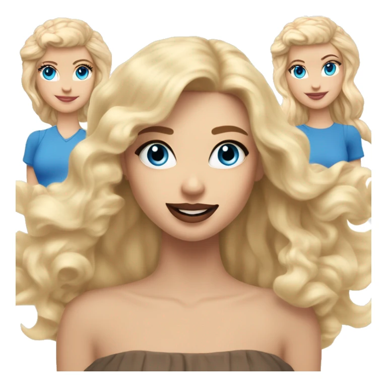 three cheerful friends: the first Blondie with dark roots, light skin and blue eyes, the second with wheat hair and beautiful makeup and blue eyes, the third Blondie with dark roots and wavy hair and with blue eyes and plump lips sticker