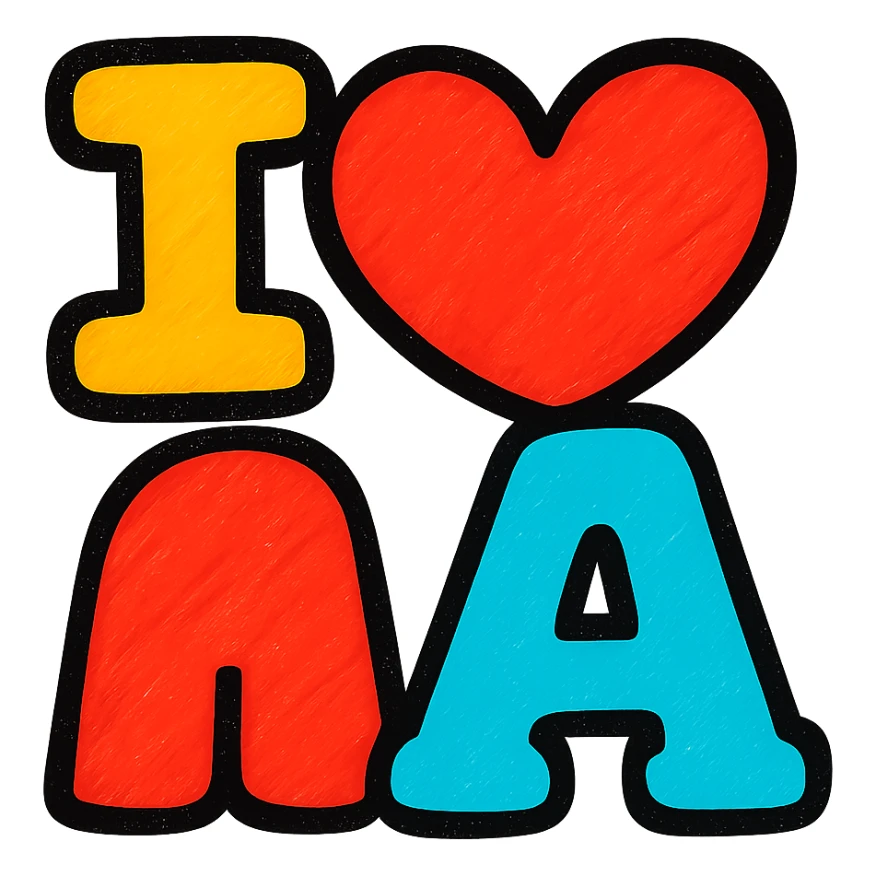 large bold 'I love A' design with a big red heart replacing the word 'love', modern eye-catching style sticker