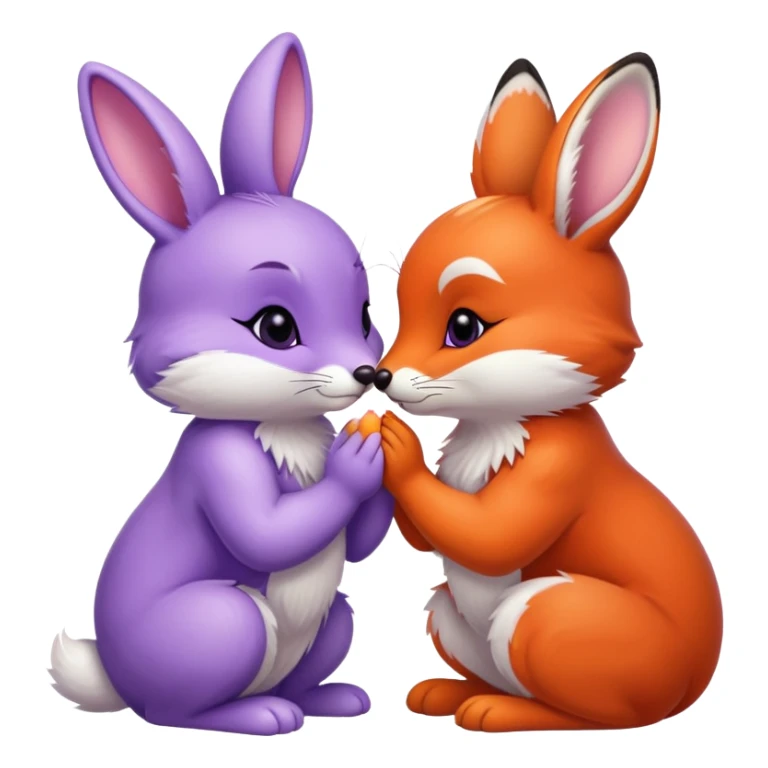 A purple bunny kissing a fox sticker