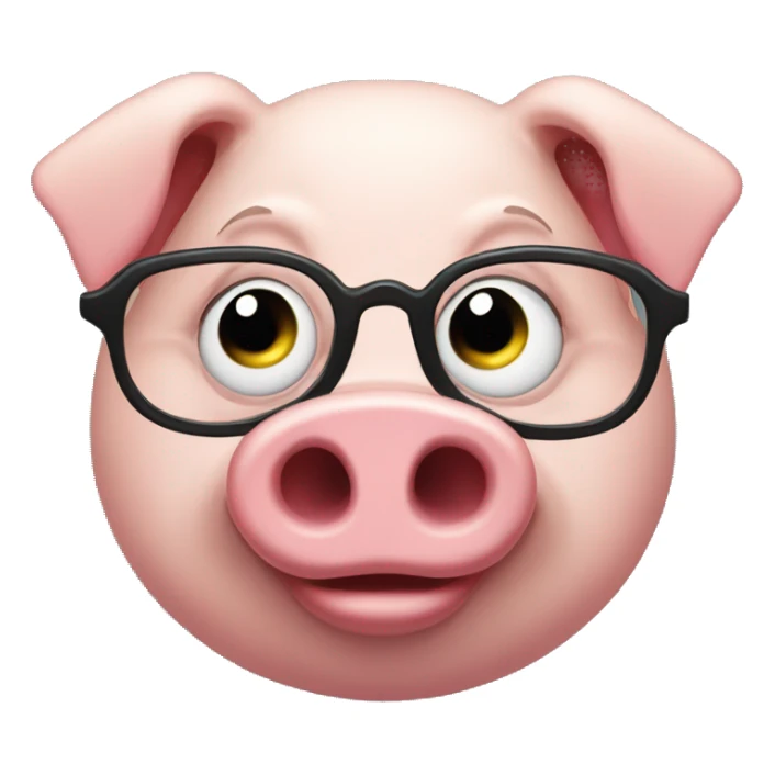 an evil pig wearing round glasses, smirk, evil smile, grin, villain, narrowed eyes sticker