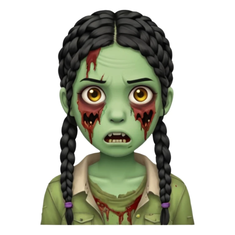 make a zombie with a half ruined mouth girl with black braids sticker
