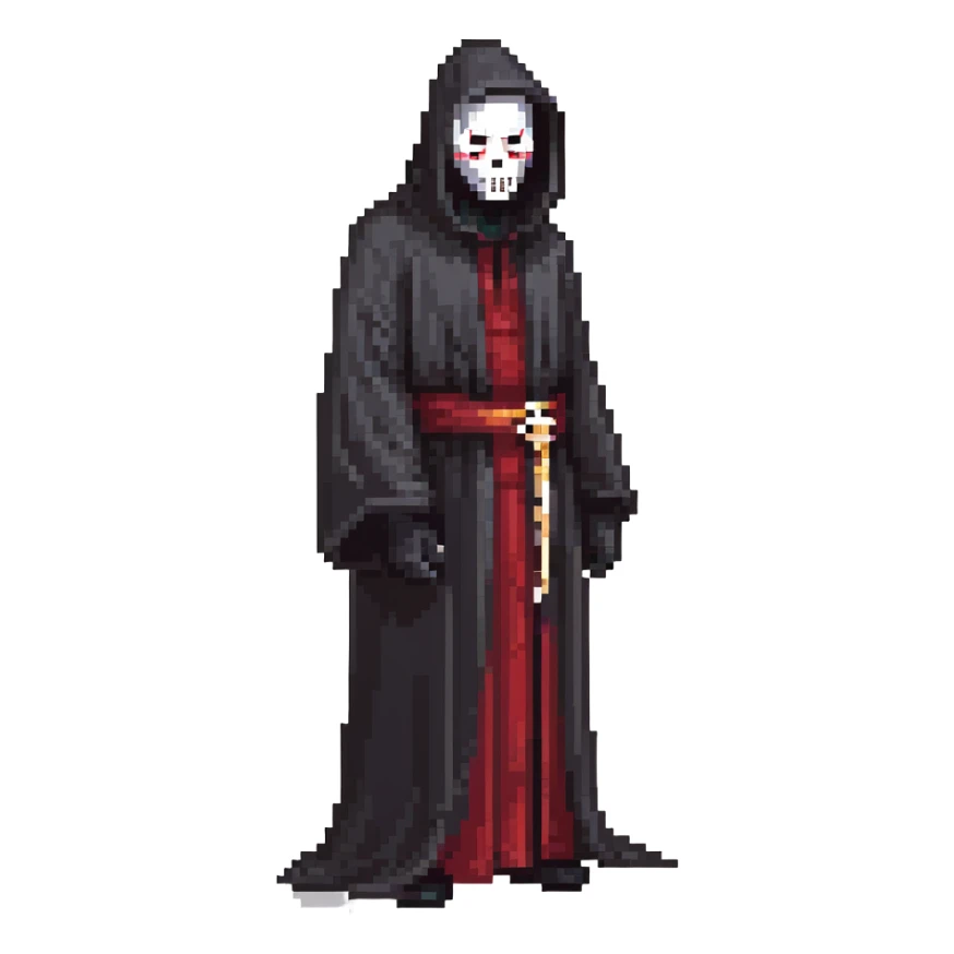 Ghostface, horror movie character with white mask and black robe sticker
