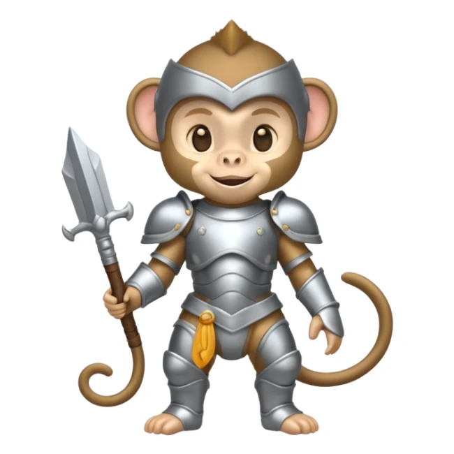baby monkey in silver armor, full body, smile sticker