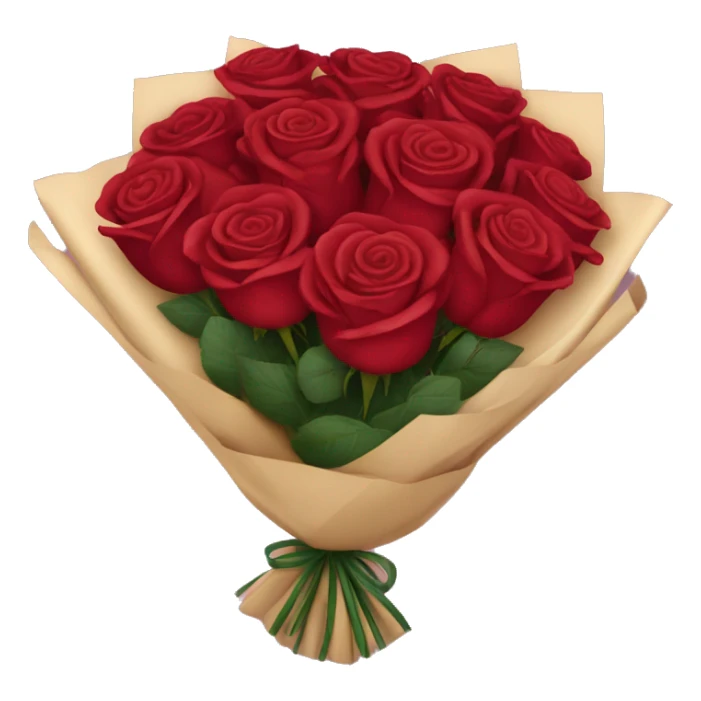 Bouquet of red roses in a burgundy package sticker
