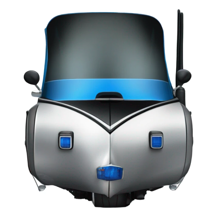 angled front view of a harley davidson electra glide ultra classic with big blue pearl and vivid black two color paint scheme with tall recurve windshield, a radio antenna and a citizen's band radio antenna and an older white man with a do-rag sitting on the front seat. sticker