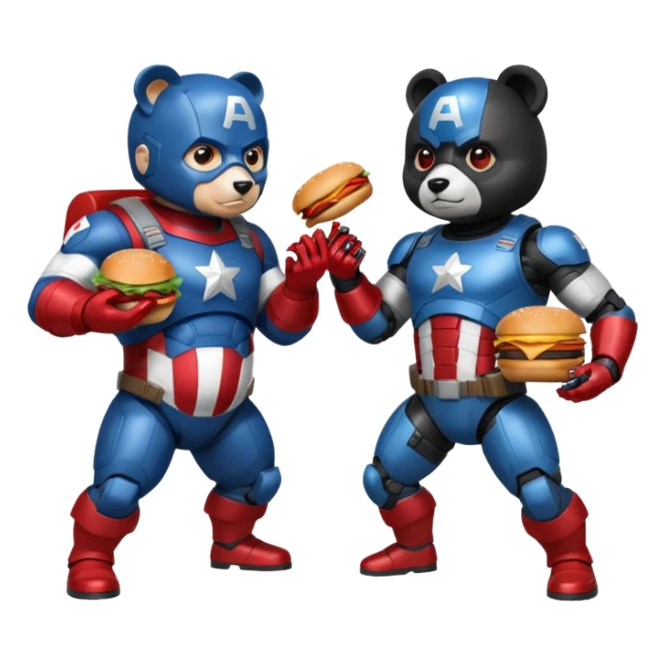 Pregnant captain America eating a hamburger while fighting a half panda half robot  sticker