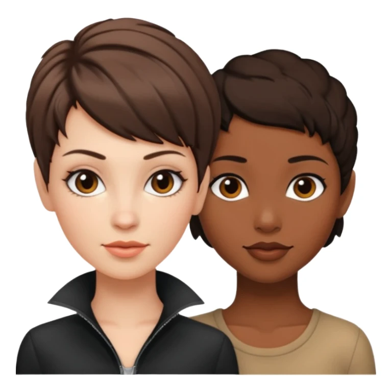 white woman brunette with a pixie hairstyle and black woman with long locks that looks more masculine sticker