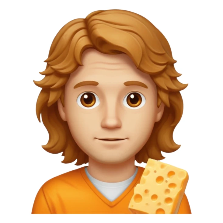 white guy with light brown wavy hair cheddar cheese sticker
