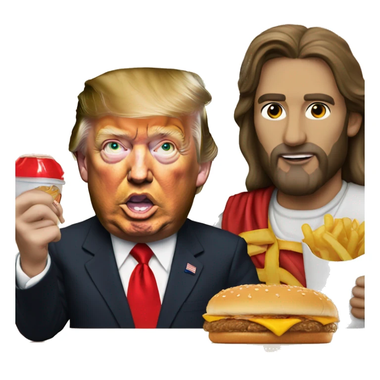 Donald trump eating McDonalds with Jesus sticker
