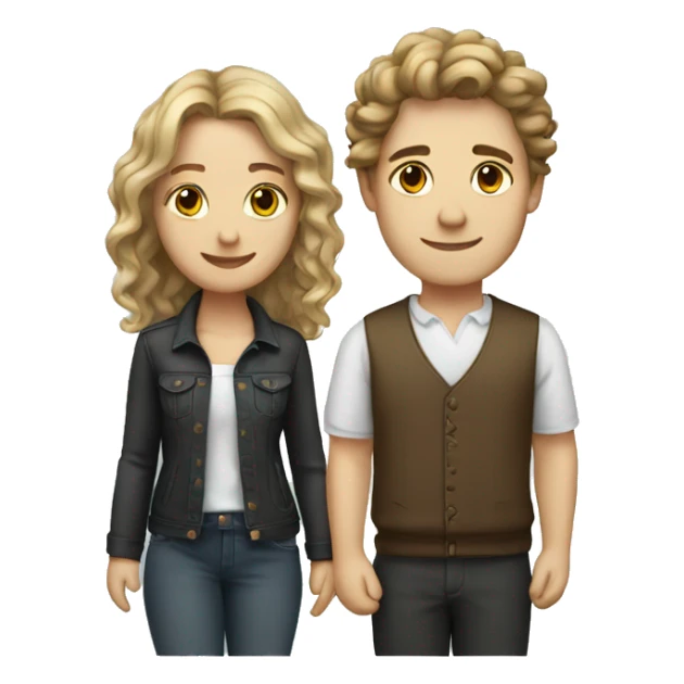 A straight couple that has wavy hair and white sticker