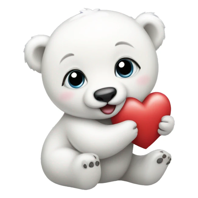 Baby Polar bear holding a heart sticker