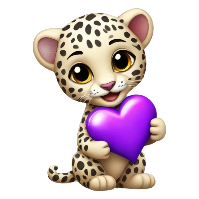 Baby leopard holding a purple heart  sticker