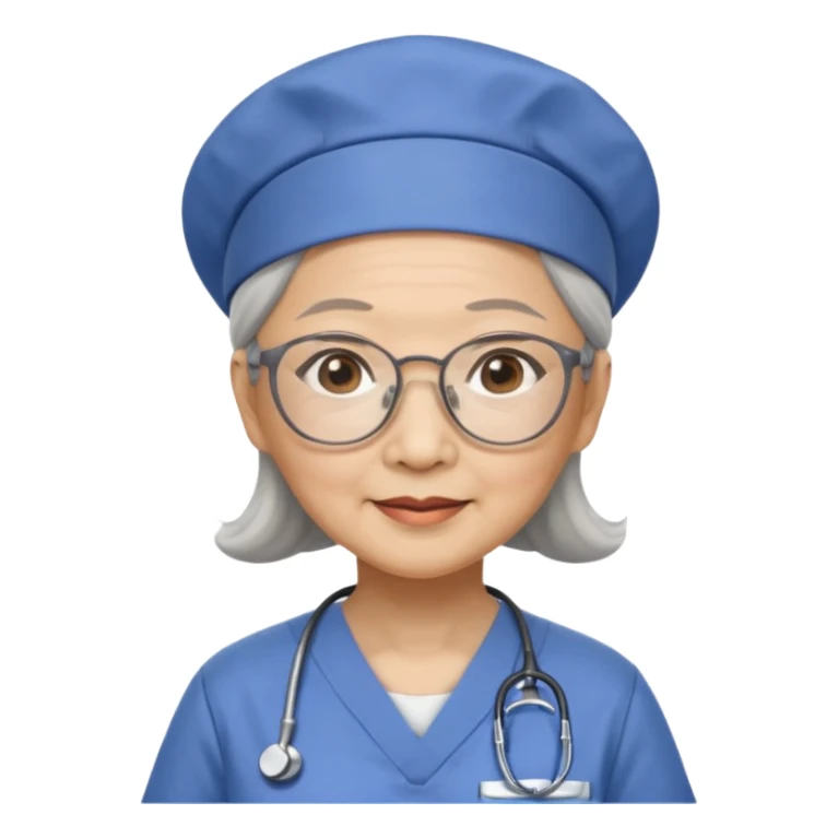 OLD ASIAN WOMAN WITH GLASSES, NURSE SCRUBS, CAP sticker