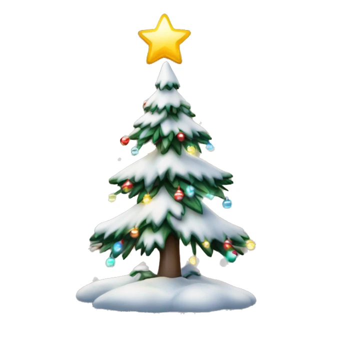 Árbol de navidad nevado y decorado con luces y estrella  sticker