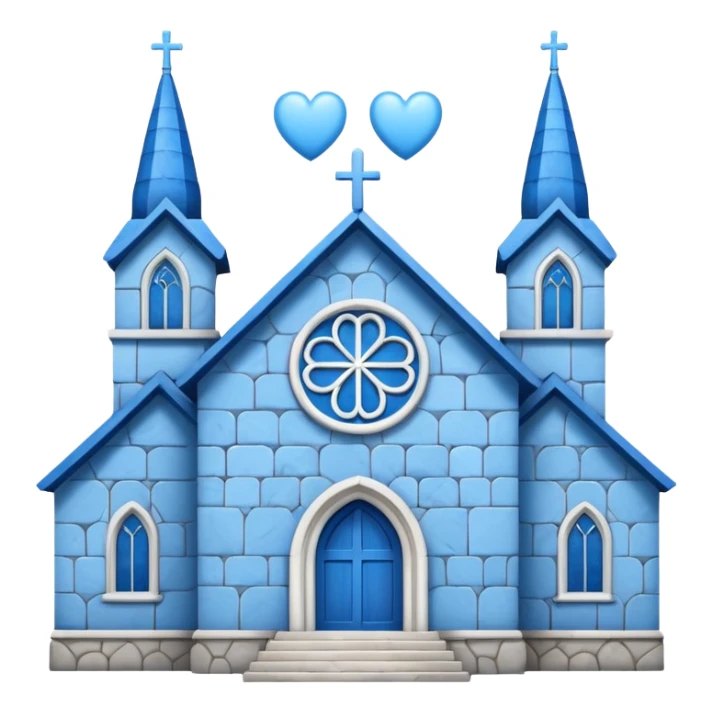 blue church building with hearts sticker