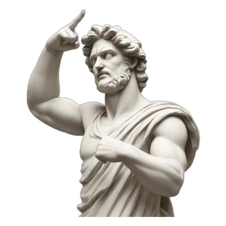 greek god stone statue pointing up with one finger sticker