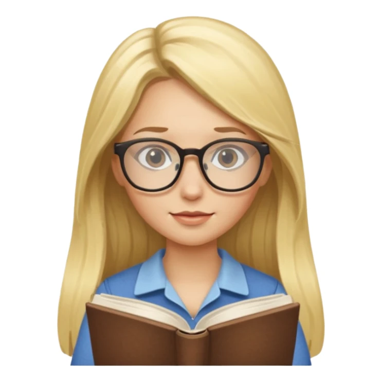 long hair blonde girl with glasses reading sticker