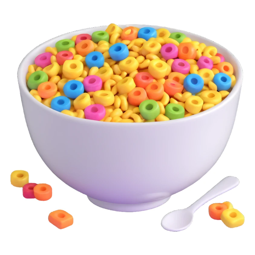 cereal bowl with colorful cereal sticker