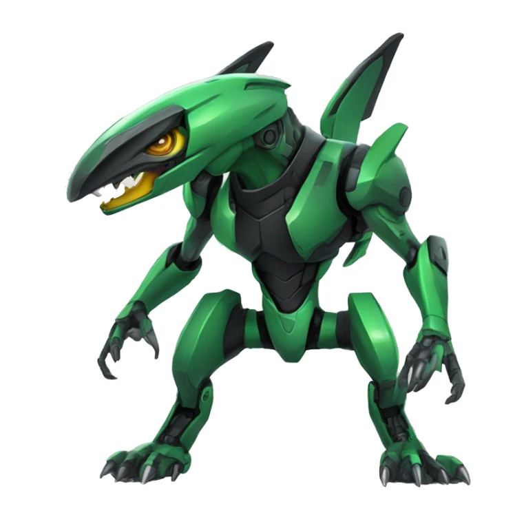 a black-green Genesect-Raptor-Fakémon—hybrid with a futuristic visor-helmet full body sticker