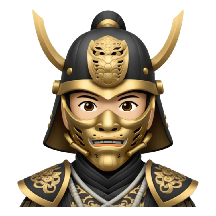 Samurai with helmet and a detailed mask covering their mouth sticker
