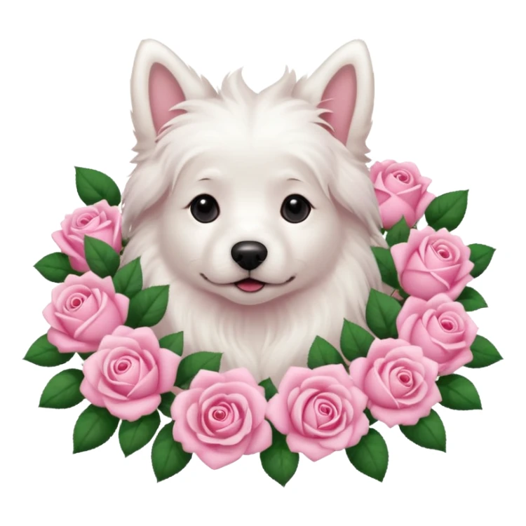 white dog laying on pink roses sticker