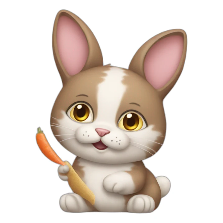 Cat as bunny chewing a cartot sticker