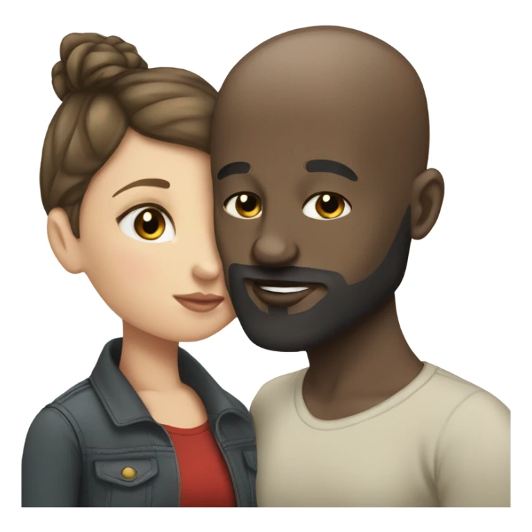 White girl brunette kissing black bald man with beard sticker