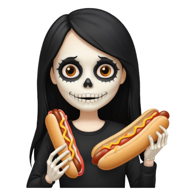 skeleton girl hair eating a hot dog sticker