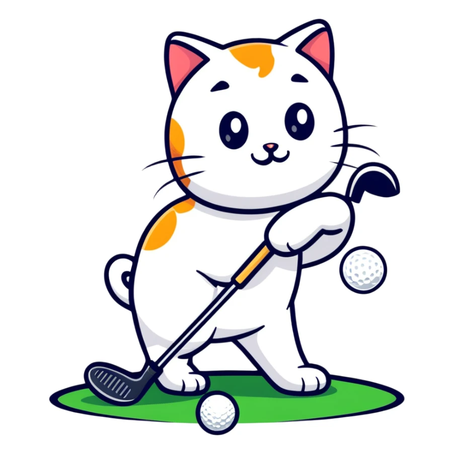 happy cat playing golf on his birthday sticker