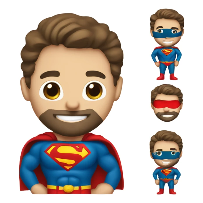 caucasian smiling Superman standing strong with beard and red eyemask sticker