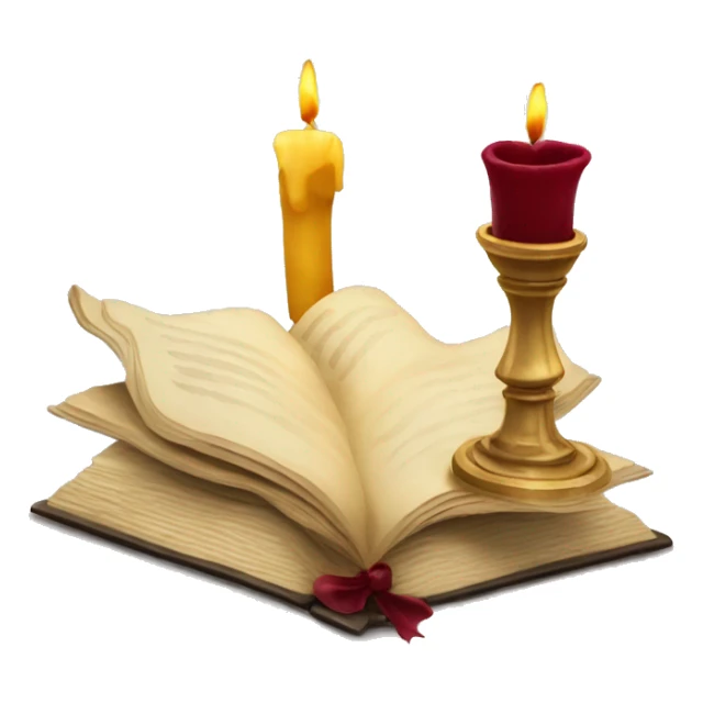 open book and candlestick with burgundy bow sticker