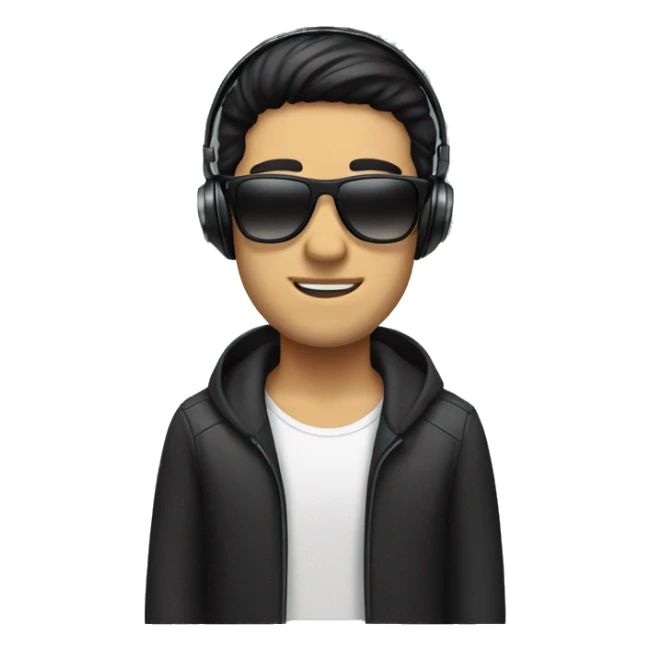 guy with black hair put headphones and sunglasses on sticker